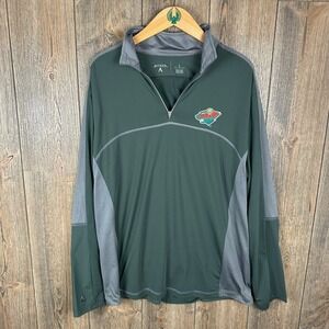 NHL Minnesota Wild Antigua 1/4 Zip Pullover Long Sleeve Mens Size Large Green
